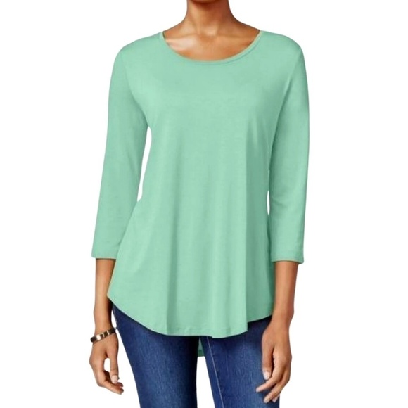 NWT - 3/4 Sleeve Scoop Neck Casual Drape Top in Jade Isle Turquoise - Picture 2 of 5